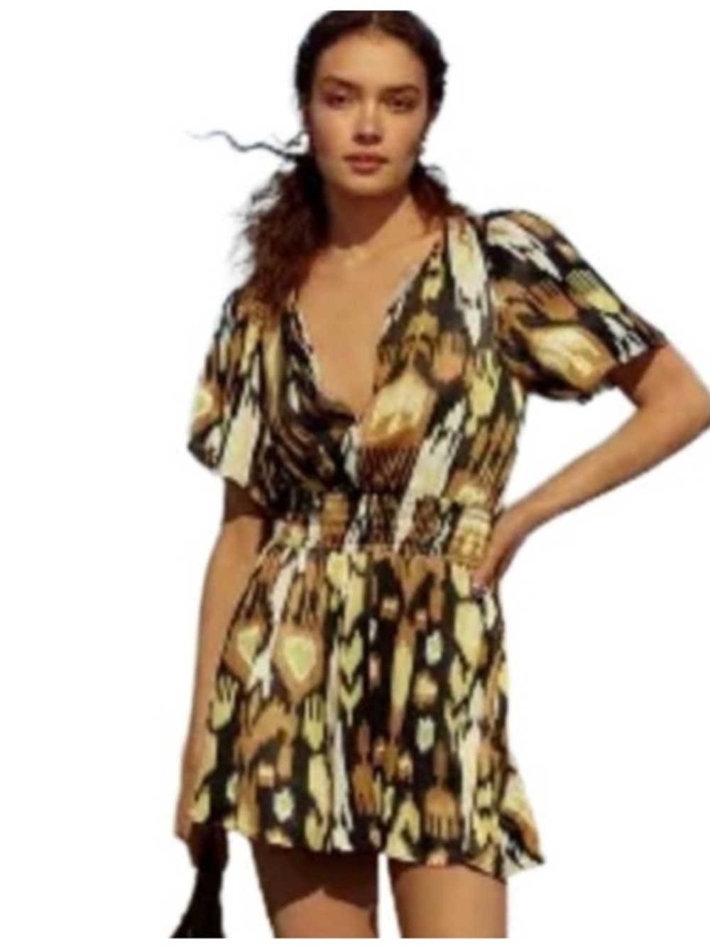 Anthropologie Somerset Romper Bronze Ikat Print Sz M